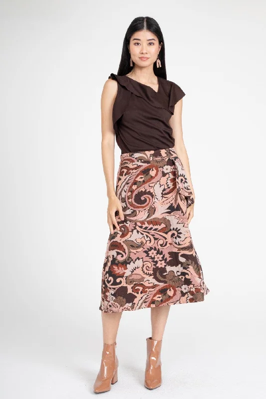 Liv Skirt – Henna Paisley satin skirt smooth