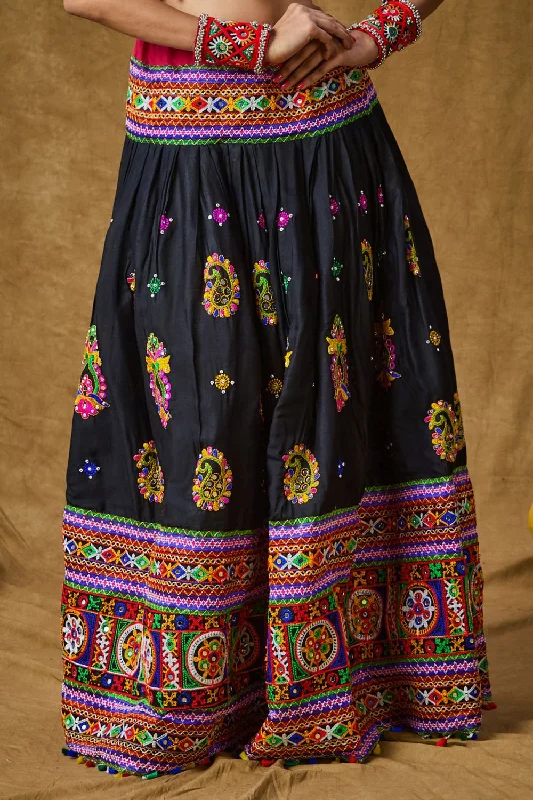 Navy Blue Cotton Embroidered Skirt lace skirt intricate