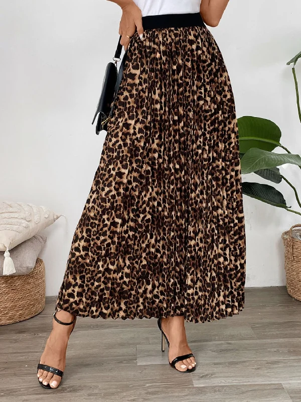 Perfee Pleated Leopard Maxi Skirt leather skirt modern