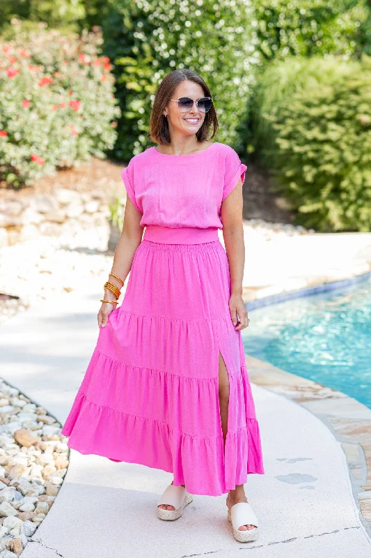 Darling Pink Maxi Skirt Set zip skirt side