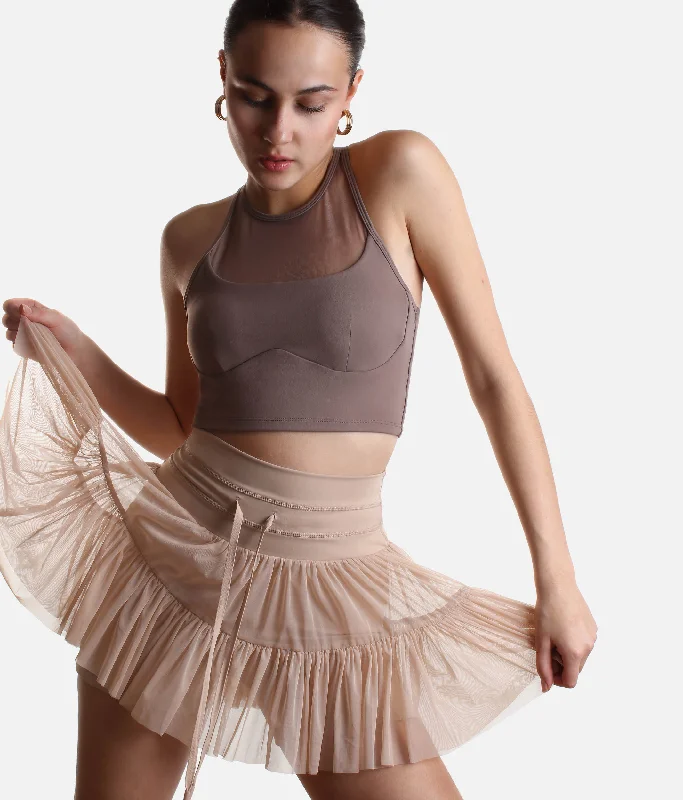 PIROUETTE SKORT in Café Au Lait - High-Waisted & Flowy chiffon skirt delicate