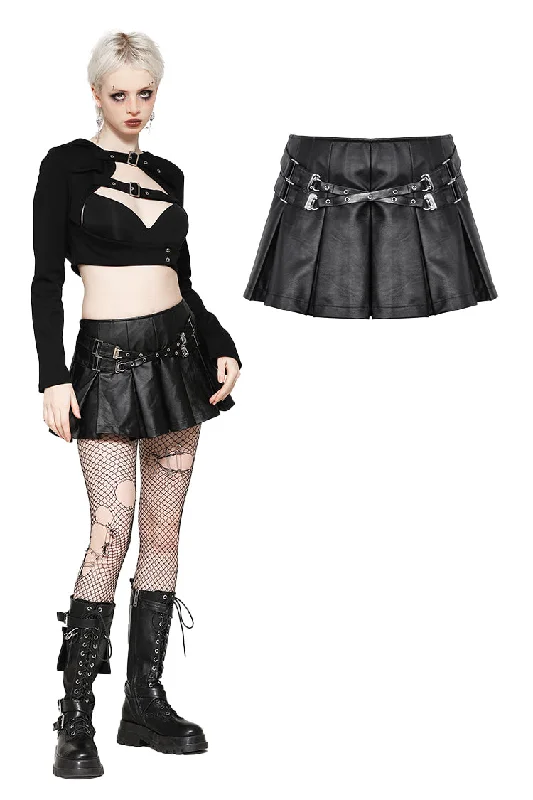 Punk Sassy Girl black PU leather low-waisted skirt KW375 denim skirt classic