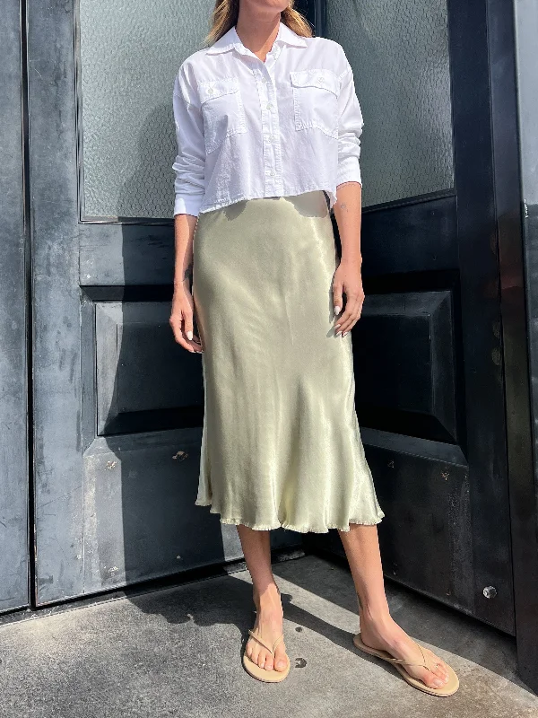 Riley Skirt in Vintage Satin - Celadon linen skirt relaxed