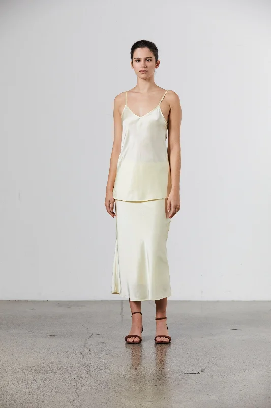 Silk-Satin Midi Slip Skirt - Pale Lemon seamless skirt comfort