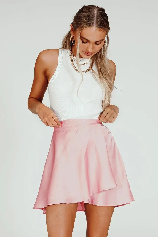 Solid Color Lace Up Mini Skirt satin skirt smooth