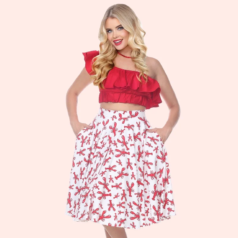 Swing Skirt in Lobster Print velvet skirt luxurious