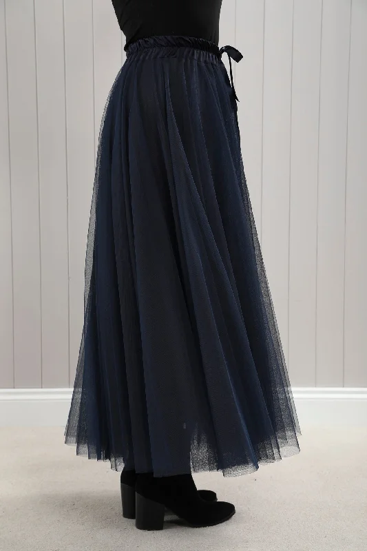 Tulle A-Line Skirt Navy elastic waist skirt