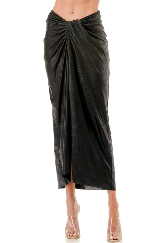 Uneven Hem Twist Skirt velvet skirt glossy