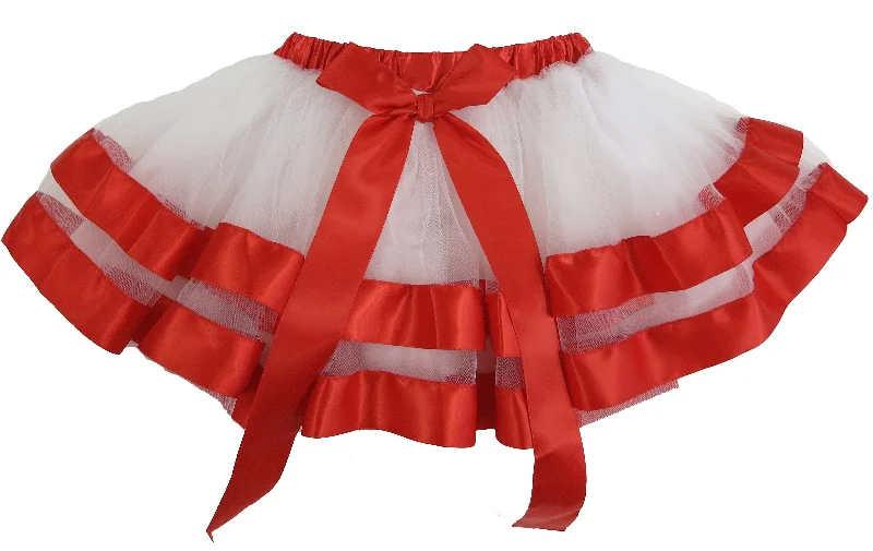 White Tutu Skirt With Red Ribbon Trim mini skirt trendy