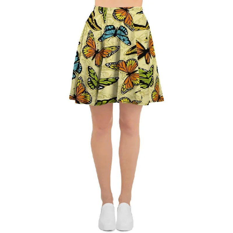 Yellow Butterfly Pattern Print Women's Skirt velvet skirt luxurious