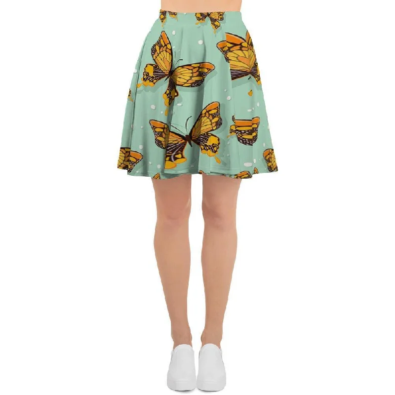 Yellow Butterfly Print Women's Skirt velvet skirt rich