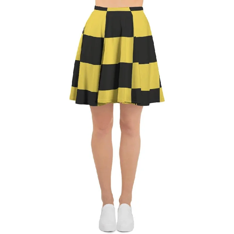 Yellow Checkered Print Women's Skirt silk skirt sleek